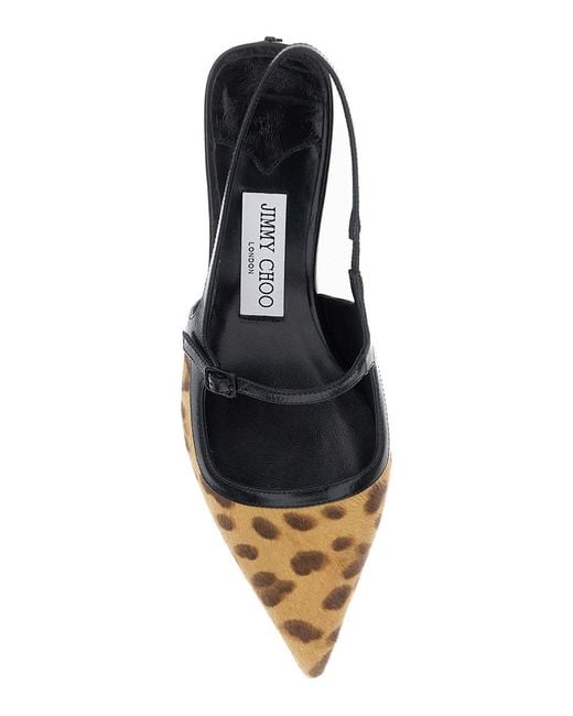 Jimmy Choo Brown 'Didi' Slingback Pumps With Leopard Motif And Sculpted Heel