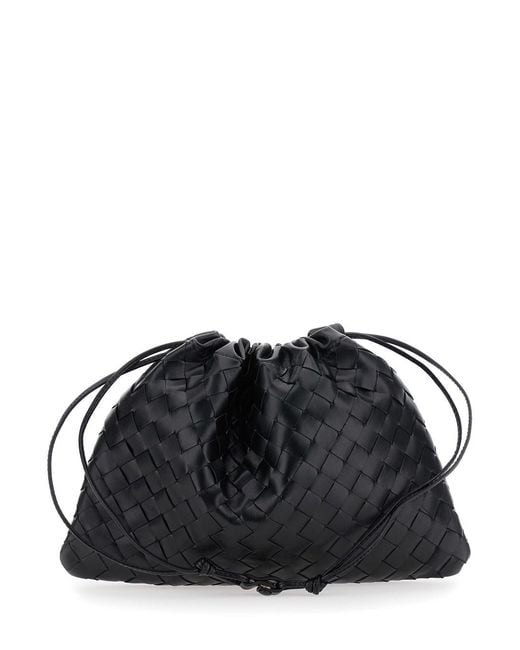 Bottega Veneta Black Shoulder Bag With Drawstring Closure And All-Over Intrecciato Motif