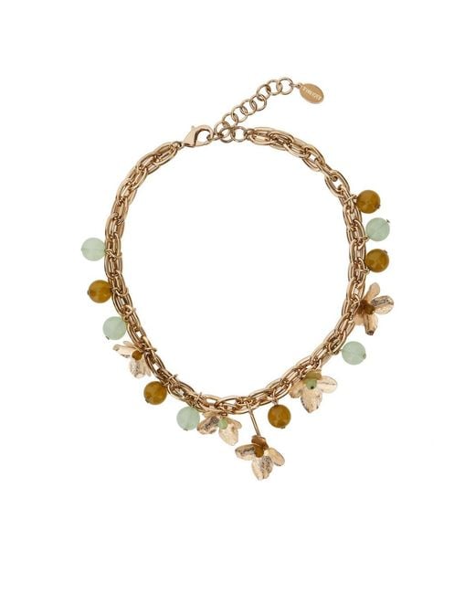 Twinset Metallic Necklace 'Flower + Stone'