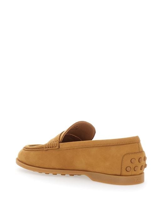 Tod's Brown Loafers With Rubber Sole And Rubber Detail On The Back