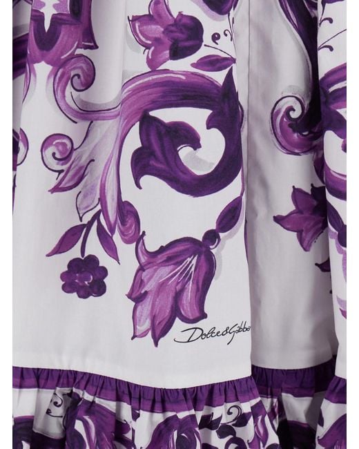 Dolce & Gabbana Purple Cotton Skirt With "Majolica" Print