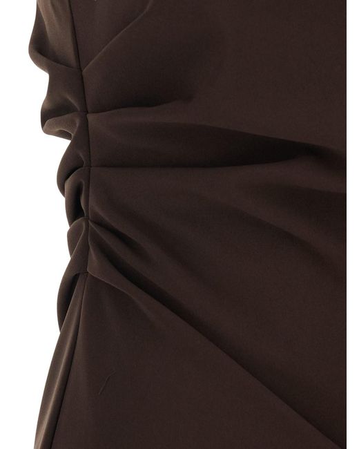 P.A.R.O.S.H. Brown One-Shoulder Long Dress With Asymmetric Neckline And Concealed Side Zip Closure