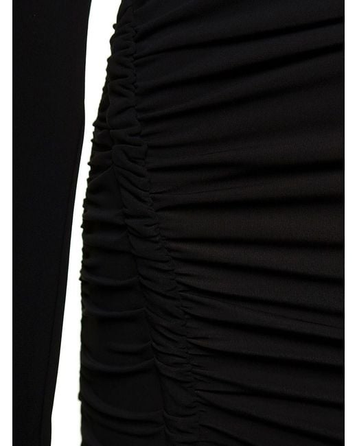 Off-White c/o Virgil Abloh Black Viscose Crepe Draped Mini Dress, Long Sleeves