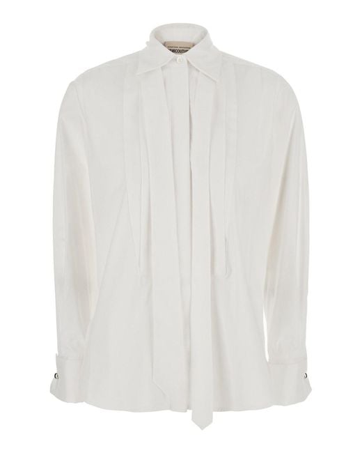 Semicouture White 'Gracie' Shirt With Pointed Collar And Stripes On Th
