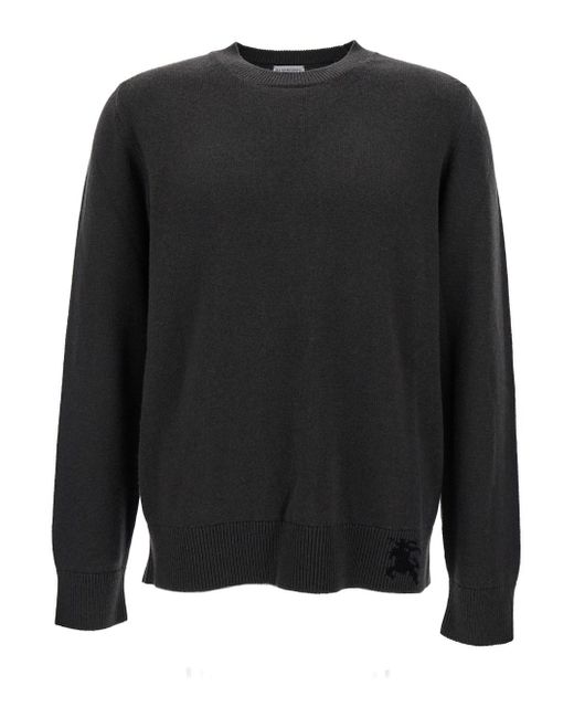Burberry Black Crew Neck Sweater With Ribbed Trim for men