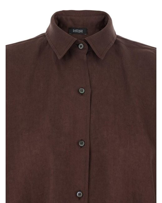 Le Plain Brown Linen Shirt With Classic Collar And Button Closure