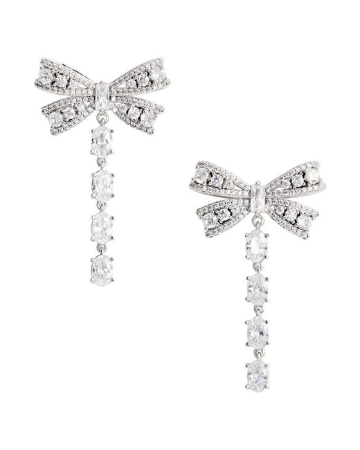 Self-Portrait White Colored Bow And Crystal Drop Earrings