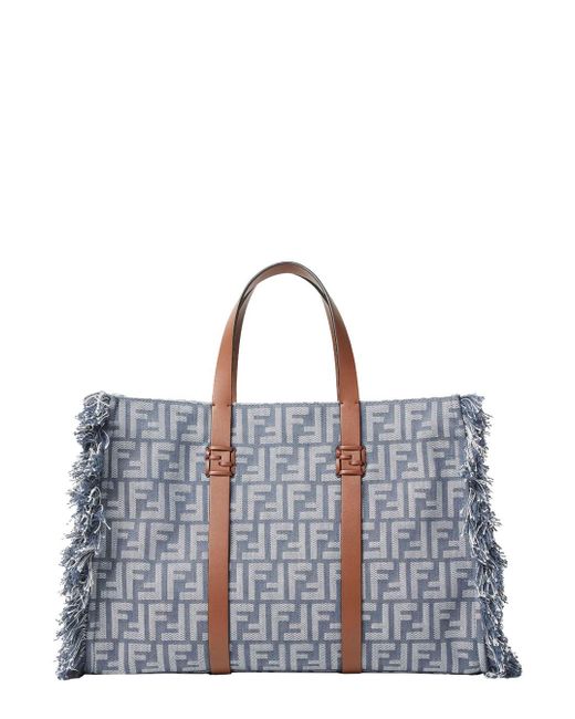 Shopper 'Summer Tote' Con Motivo Ff All-Over E Dettagli Sfrangia di Fendi in Blue