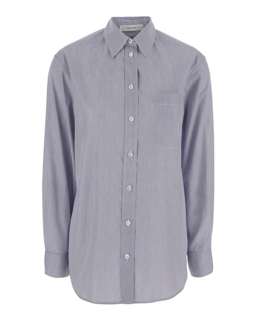 The Row Blue 'Gavina' Shirt With Classic Collar And All-Over Striped M