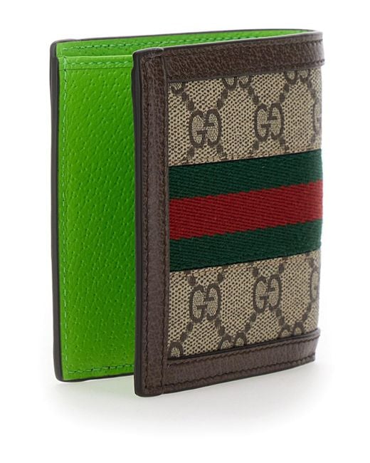 Gucci Green 'Ophidia Gg' And Ebony Wallet With Web Detail for men