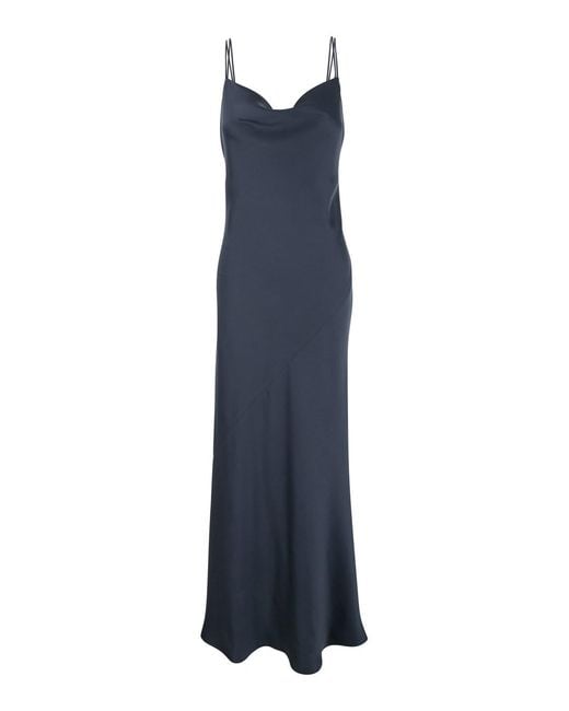 Le Plain Blue Long Dress With Thin Straps And Back Pendants