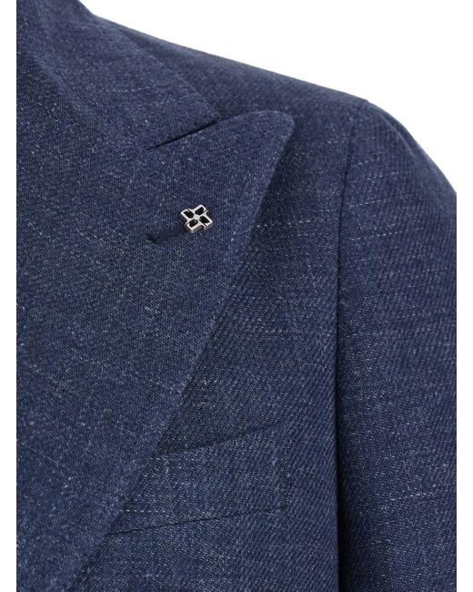 Tagliatore Blue Double-Breasted Blazer With Logo Pin On The Front for men
