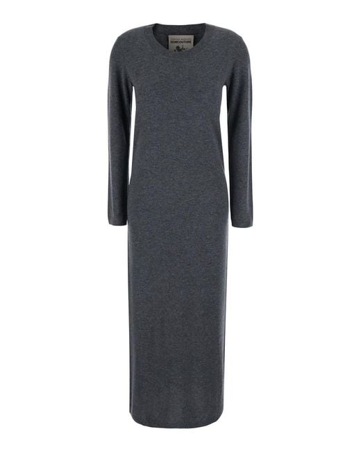 Semicouture Black Long Dress Brenda Knit Long Sleeves Dress With Long Sleeve