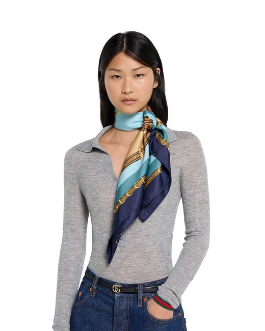 Gucci Blue Printed Silk Twill Carré