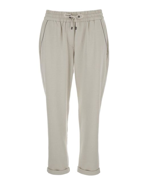 Pantalone Crop Con Banda Elastica di Brunello Cucinelli in Gray
