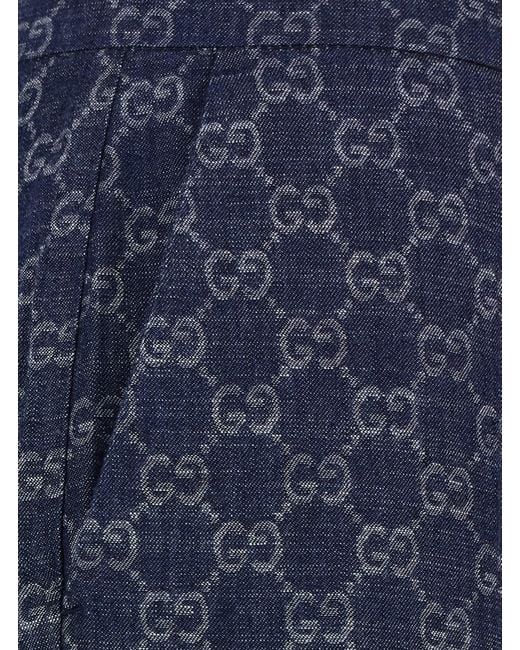 Gucci Blue 'Chambray' Pants With All-Over Gg Print