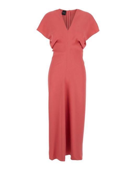 Abito Con Scollo A V E Maniche Corte di Plain in Red
