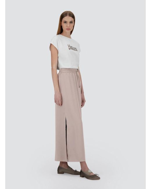 Herno Gray Long Skirt With Elastic Waist