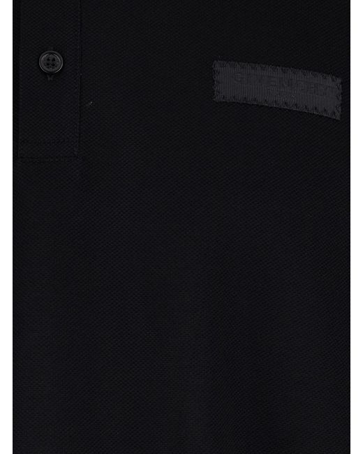 Givenchy Blue Polo Shirt With Logn Sleeves And Chest Logo Patch for men
