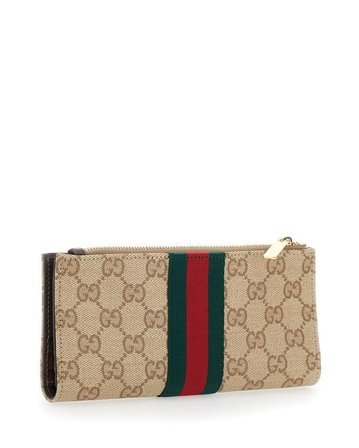 Gucci Natural Wallet With Web Stripe And Top Zip