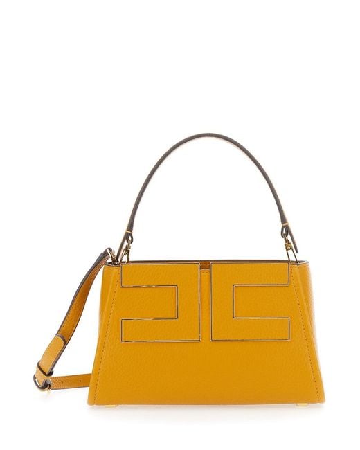 Elisabetta Franchi Metallic Ecoleather Handbag With Metal Details And Elegant F