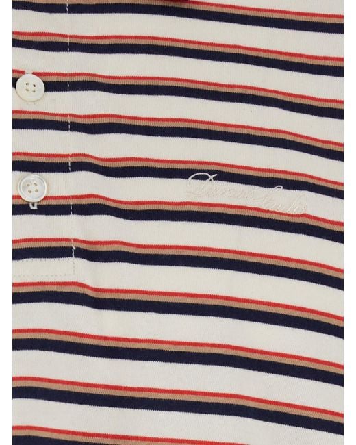 DUNST Blue Polo Shirt With All-Over Striped Motif And Logo Embro