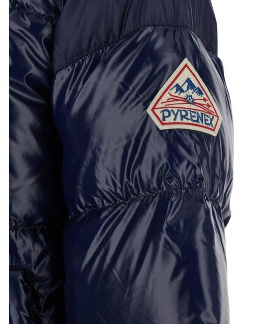 Pyrenex Blue 'Sten' Down Jacket With Drawstring Hood And Logo Patch In