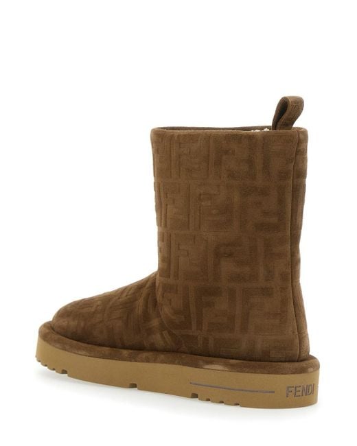 Fendi Brown Ankle Boots With All-Over Ff Motif
