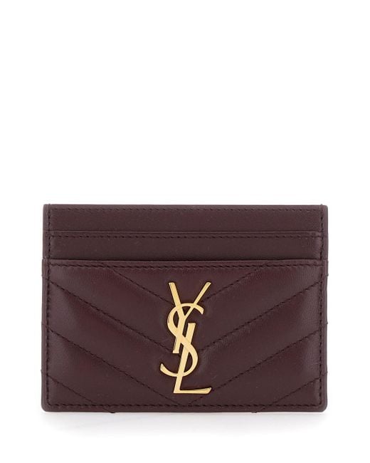 Saint Laurent Purple Bordeaux Card Holder With Cassandre Plaque On Front