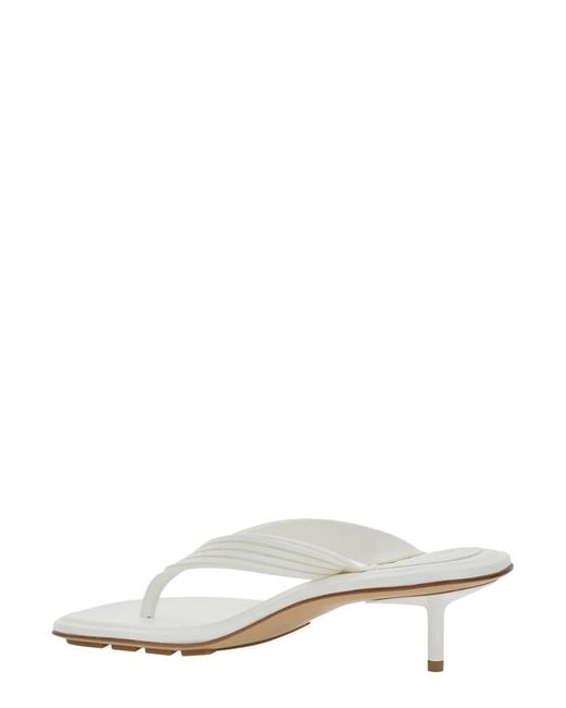 Bottega Veneta White 'Sampieri' Sandals With Thong Design And Kitten H