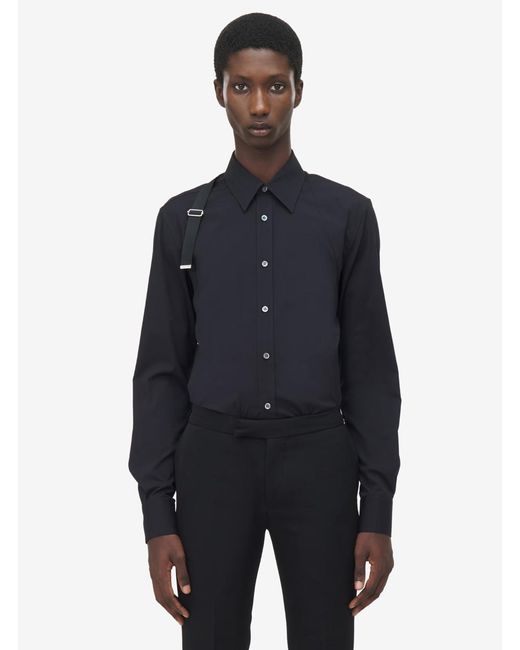 McQueen Blue 'Harness' Shirt With Clasic Collar And Strap Detail On The Sleeve for men