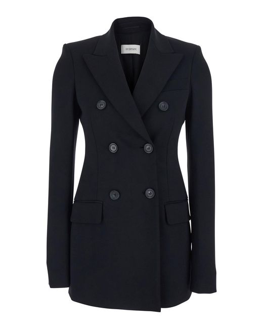 Sportmax Black Double-Breasted Jacket With Peak Revers