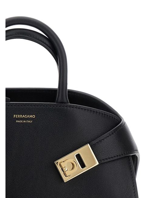 Ferragamo Black 'Hug Small' Handbags With Front Printed Logo