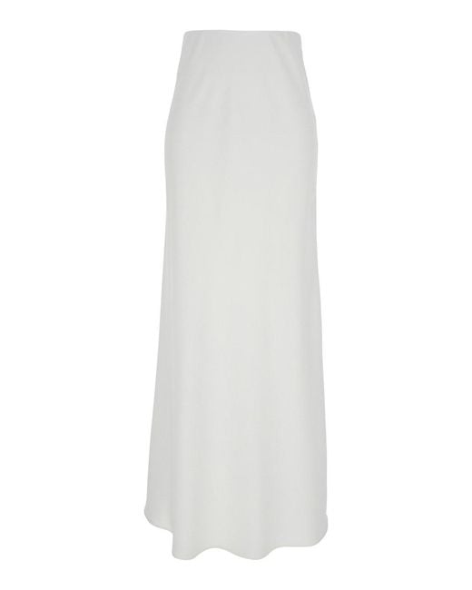 Le Plain White Long Skirt With Ruffle Detail