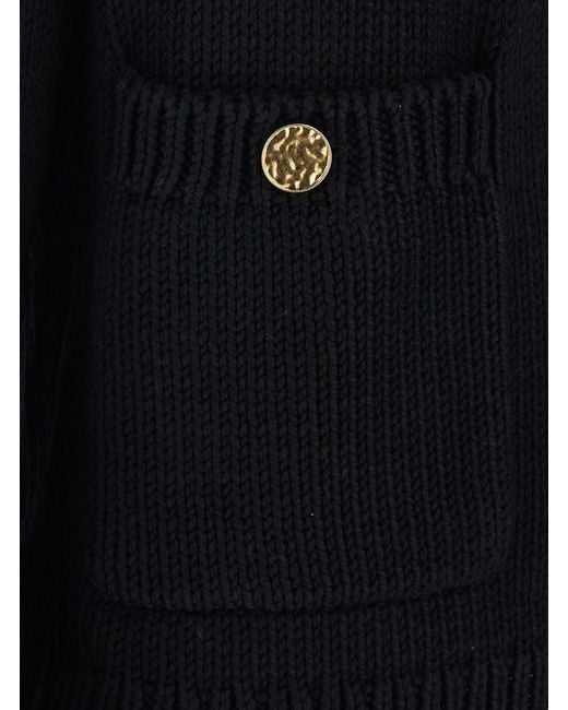 Totême  Black Crew Neck Cardigan With Two Patch Pockets On The Front In