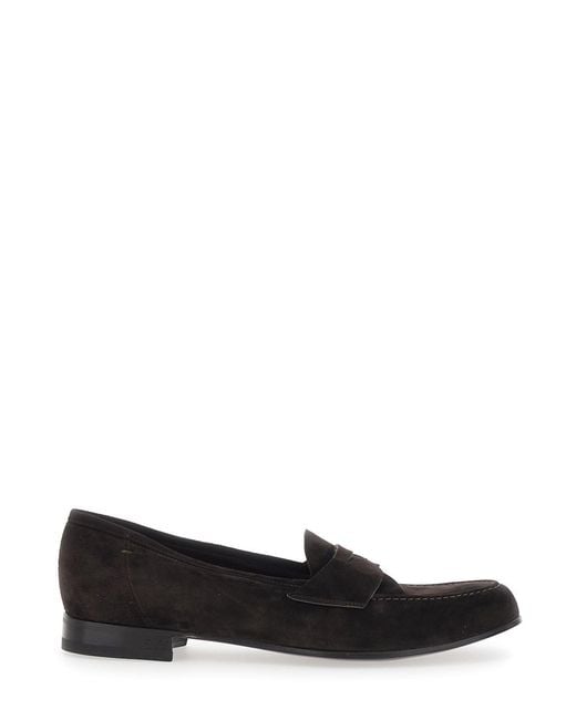 Lidfort Black Loafers With Rounded Toe And Contrast Stitching for men