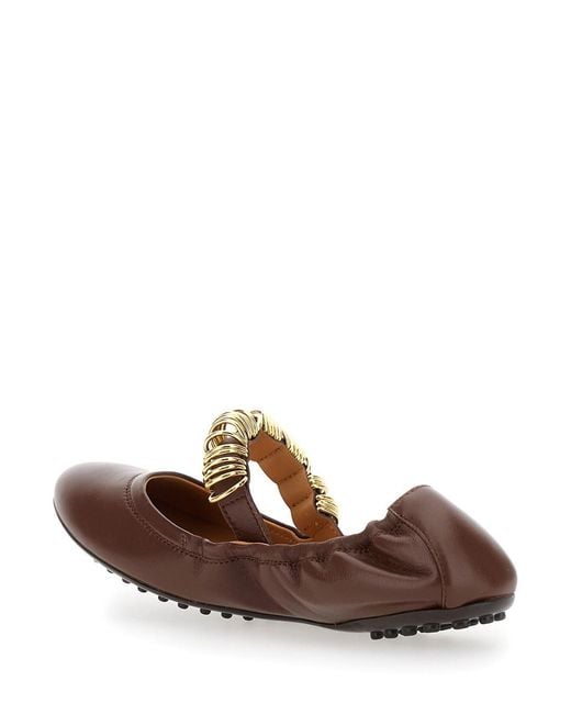 Tod's Brown 'Dee' Ballerinas With Decorative Rings On The Front