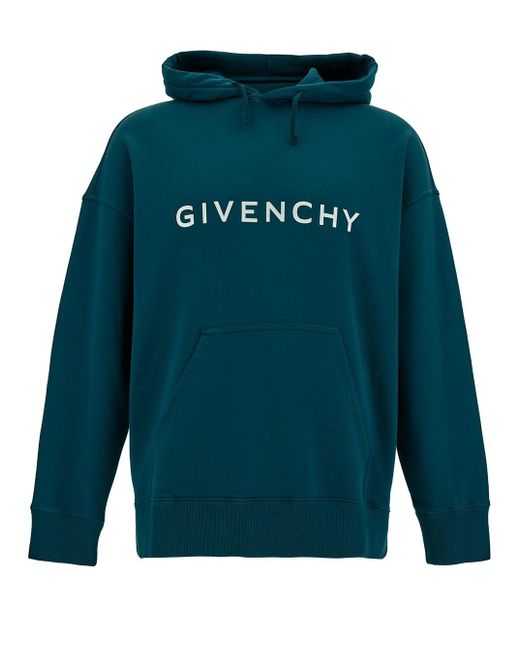 Givenchy Green Blue Hoodie With Contrasting Logo Print In Cotton for men