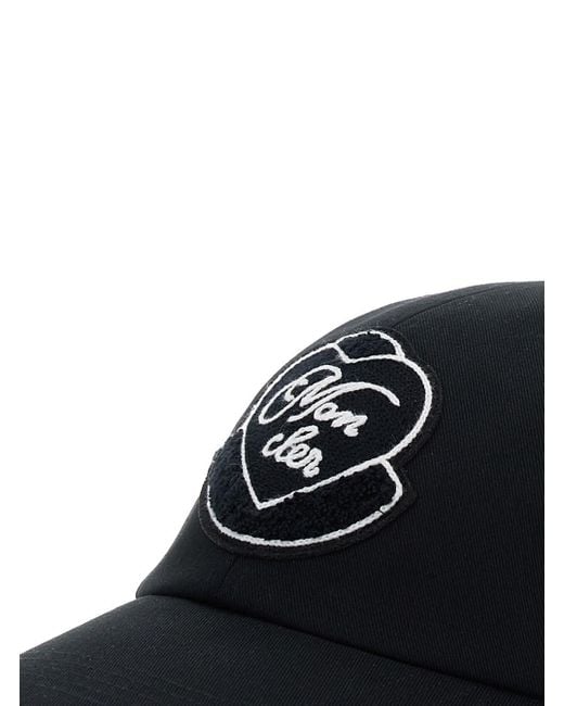 Moncler Black Baseball Cap With Logo Embroidery On The Front