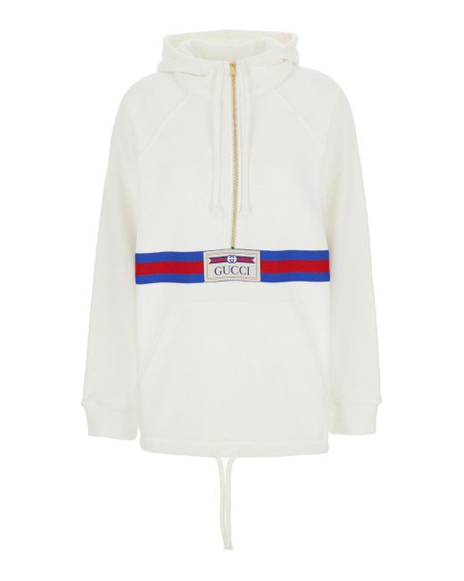 Gucci White Hoodie With Web Stripe With Vintage Logo