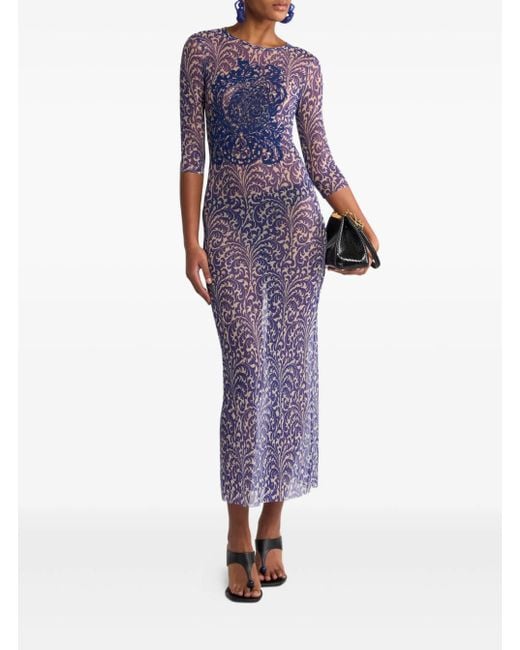 Etro Purple Long Dress With Maxi Floral Print On The Front And All-Over Print