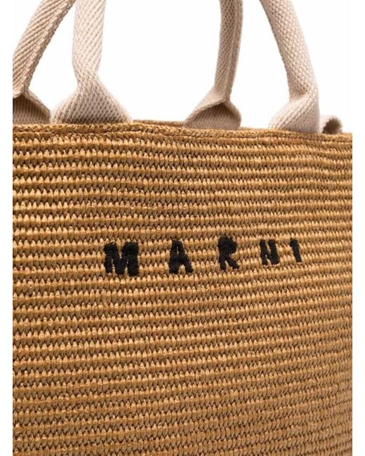 Marni Brown Small Two-Tone Raffia Effect Fabric Tote Bag