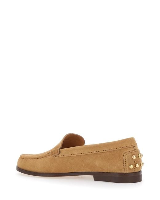 Tod's Brown Loafers With Embossed Logo And Stud Details On The Back