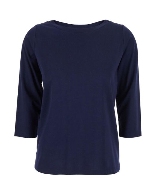 Plain Blue T-Shirt With Round Neck And Three-Quarter Sleeves