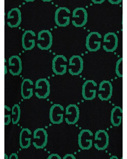 Gucci Green Monogram-intarsia Crewneck Wool-knit Jumper for men