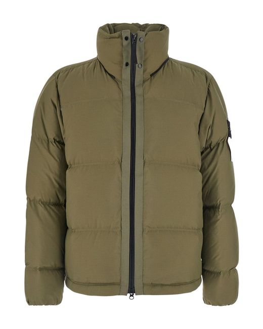 Stone Island Green Down Jacket With Removable Hood And Logo Patch On The Sleeve for men