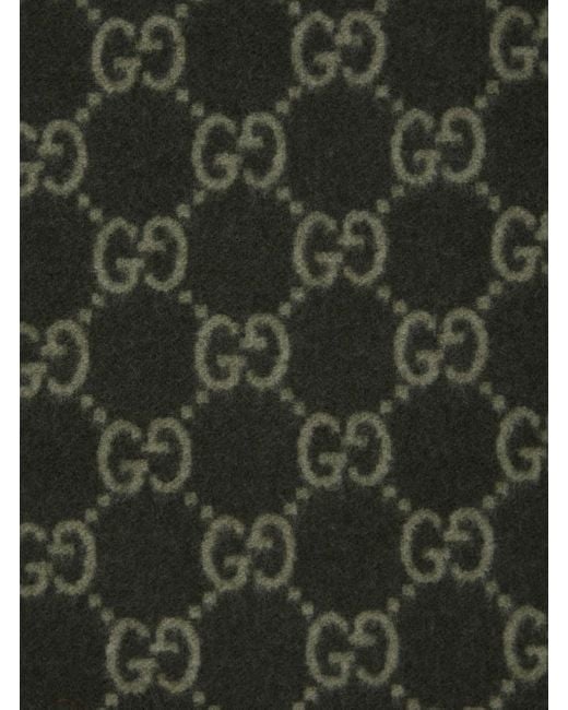 Gucci Green Scarf With Fringed Hem And Gg Motif Jacquard for men