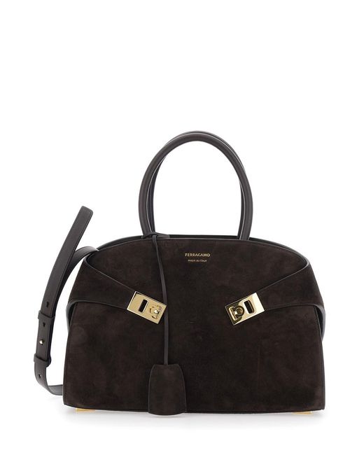 Ferragamo Black Handbag 'Hug Piccola' With Logo And Gancini Buckles
