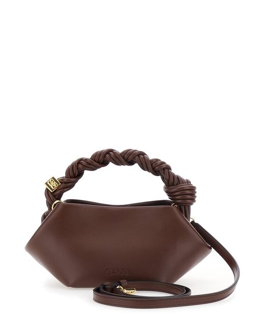 Ganni Brown 'Bou' Mini Bag With Removable Shoulder Strap And Woven Han