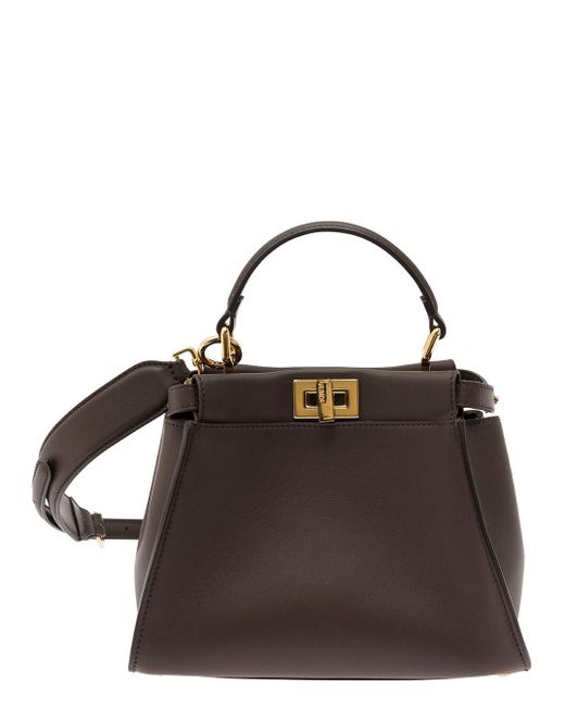 Fendi Brown 'Mini Peekaboo' Handbag With Twist Lock